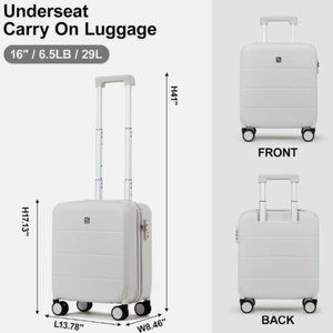 Hanke 16" Underseat Carry On Suitcase, Spinner Wheels, Hard Shell, Smoke White